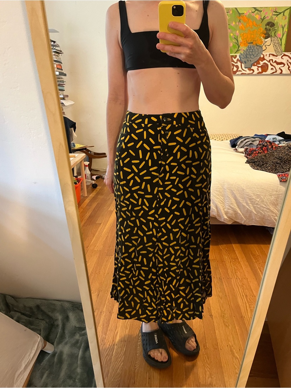 Vintage Maxi Skirt with Yellow Abstract Print